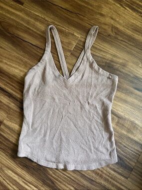 Slim Ribbed V-Neck Camisole in Light Taupe